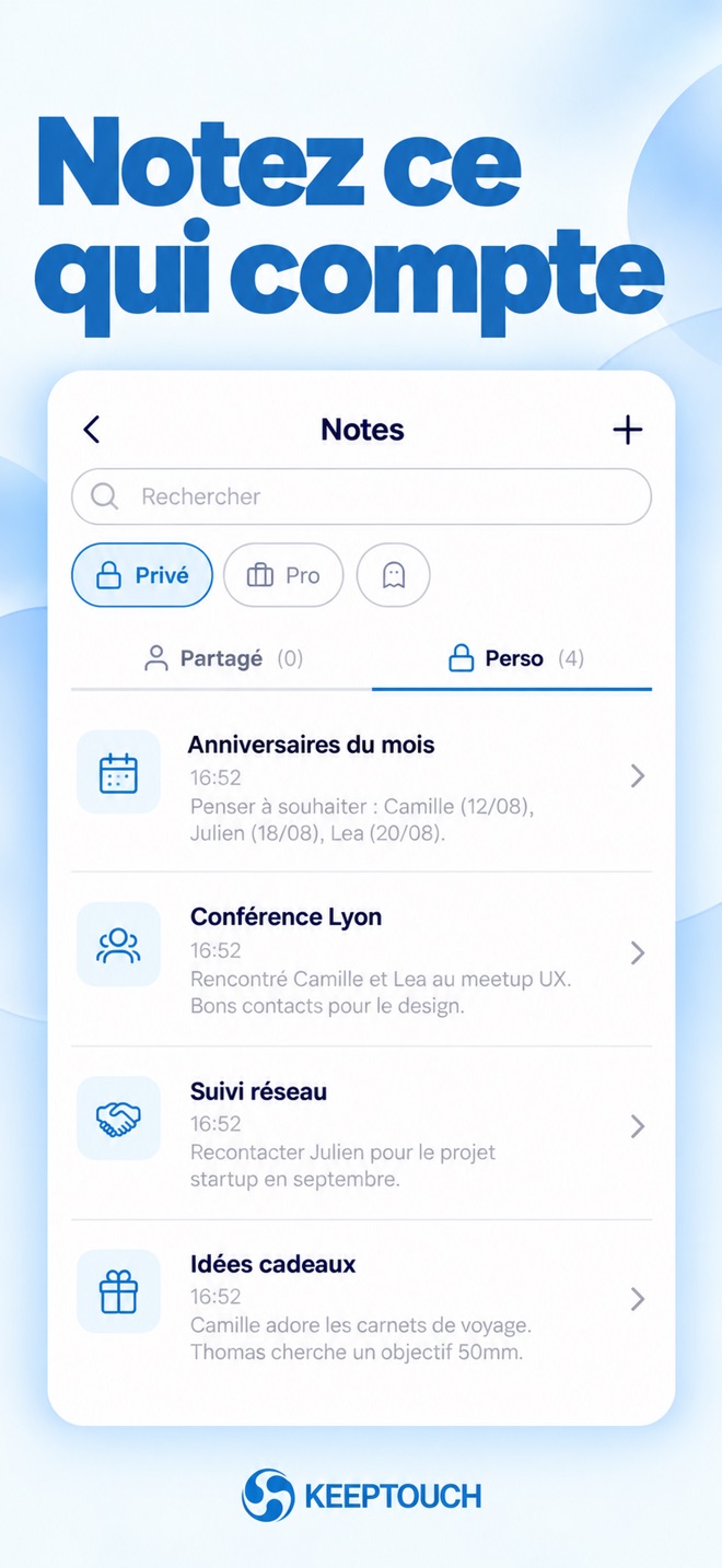 Notez ce qui compte : la liste des notes privées et partagées